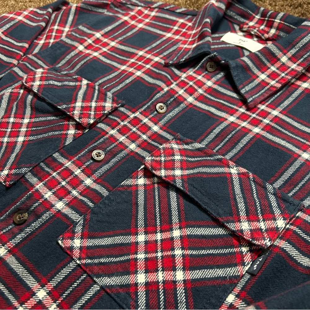 Tna M Flannel Plaid Shirt Navy Red White Button-Up Long Sleeve Workwear